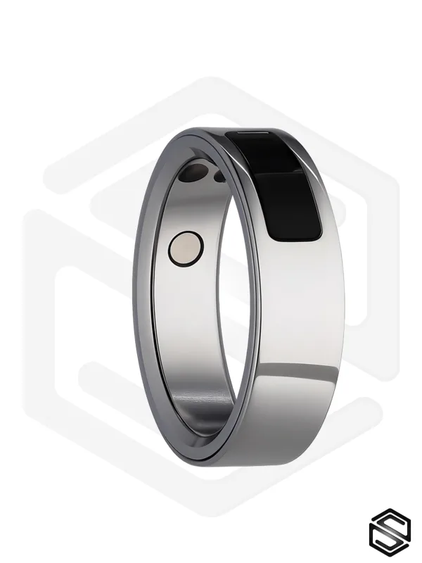 Тонкое умное кольцо с Вибрацией и Управлением HerzRing Sense Plus титан-серебро