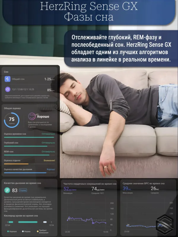 Тонкое умное кольцо с Глюкозой, Вибрацией &amp; Чувствами HerzRing Sense GX розовое золото