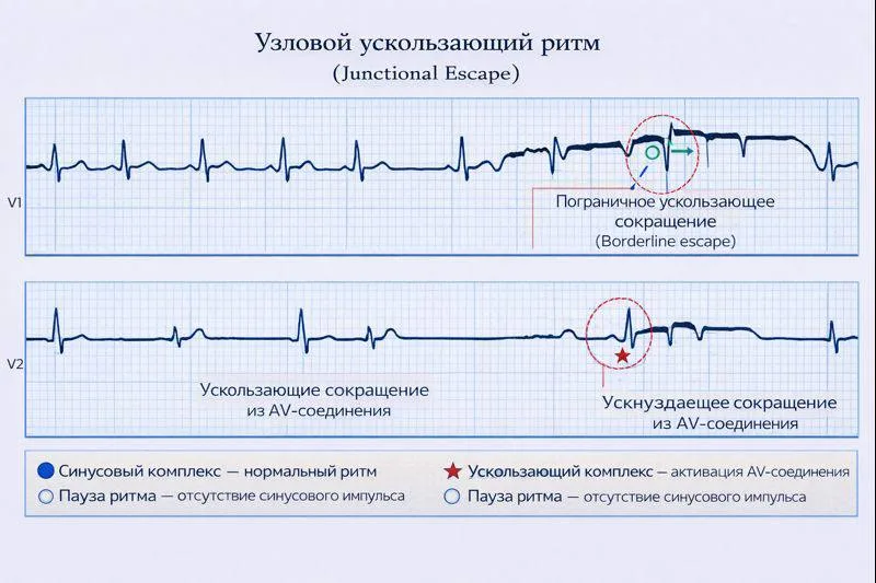 Узловой ускользающий ритм: причины, ЭКГ-признаки и клиническое значение